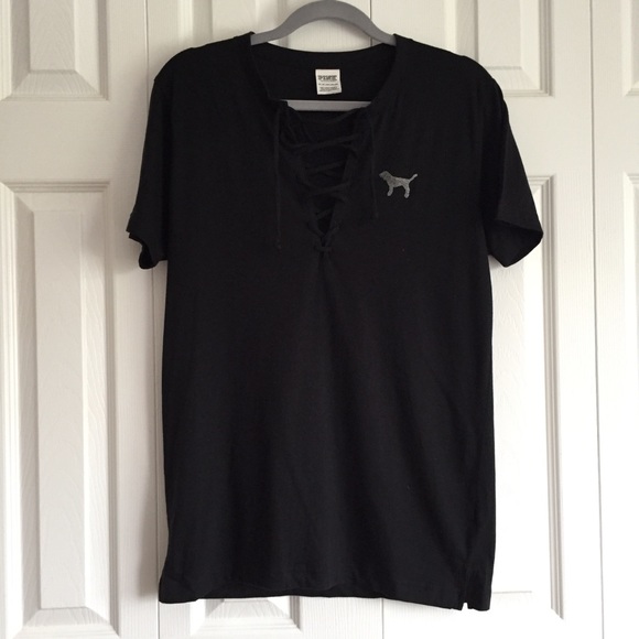 PINK Victoria's Secret Tops - $13 sale Victoria’s Secret Pink Lace Up Campus Tee